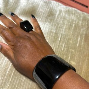Beautiful Black Buffalo Horn Bracelet size OS and ring size 8.